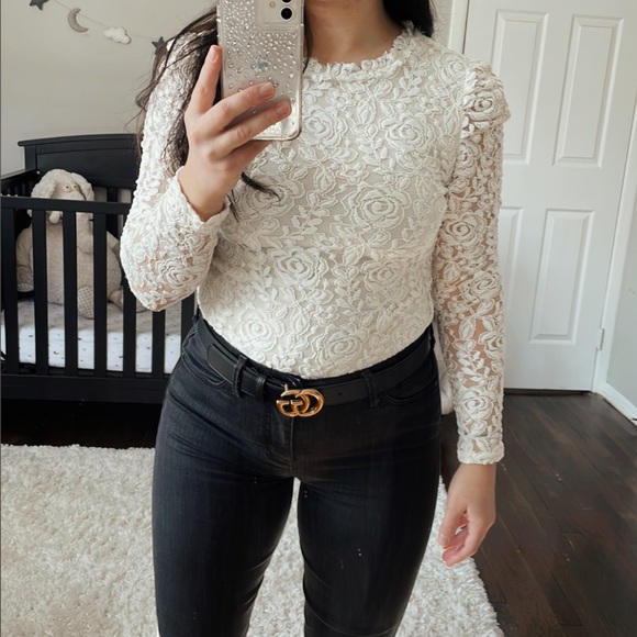 Tops Cream Lace Mock Neck Bodysuit Poshmark